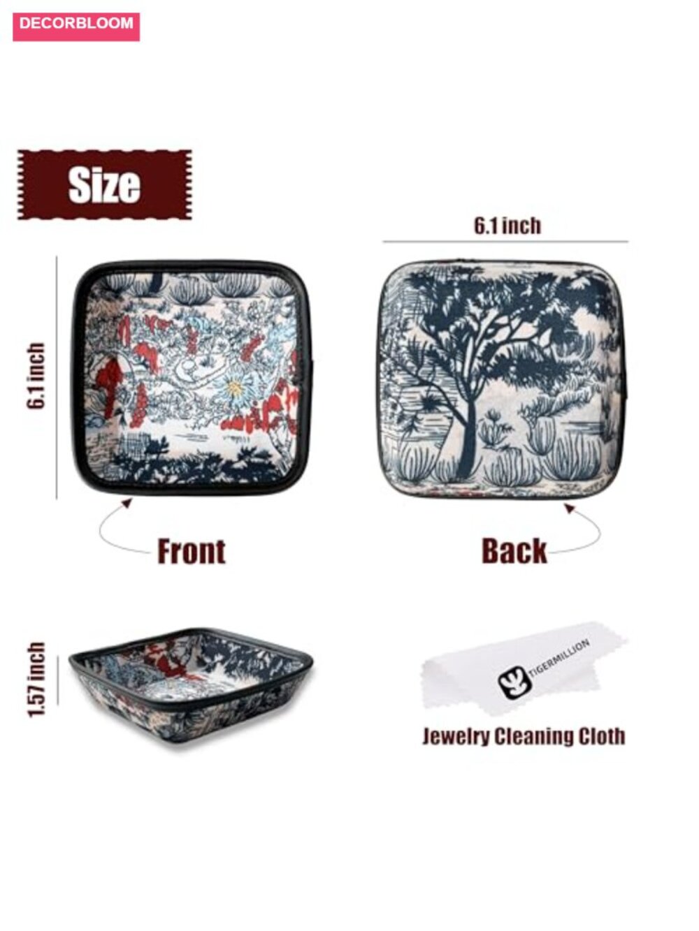 Decorative Catchall Tray with Jewelry Cleaning Cloth, Resin and Canvas, Leather - Picture 2 of 6